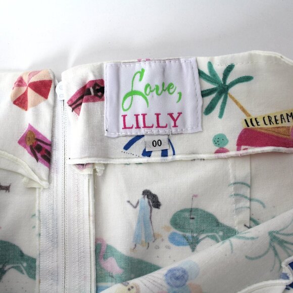 Love, Lilly size 00 Mini a-line skirt white summer fun beach scene print cotton - Picture 4 of 10